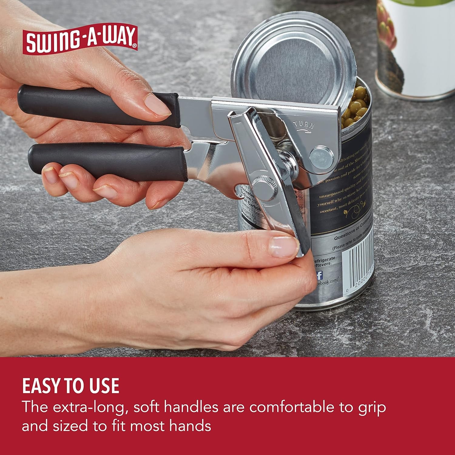 Portable Can Opener, Features an Ergonimic Handle for Optimal Comfort, and Built-In Bottle Opener for a 2-In-1 Tool, Durable Cutting Wheel, Black