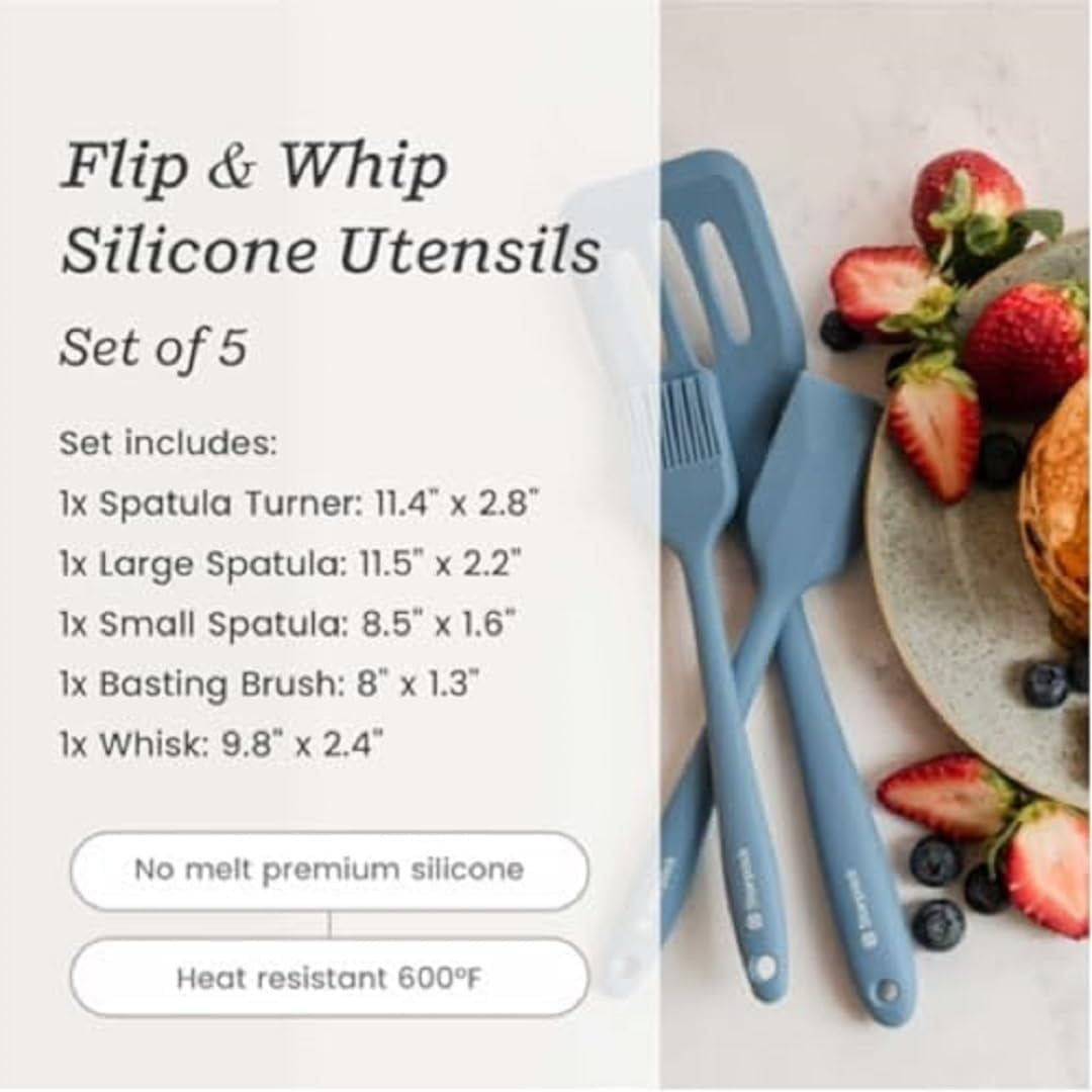 Starpack 'Flip & Whip' Premium Silicone Baking Utensils Set (5 Pcs) - Cooking Utensils with Heat Resistant to 600°F - Baking Utensils - Large & Small Spatulas, Whisk & Basting - Brush Baking Tool Set