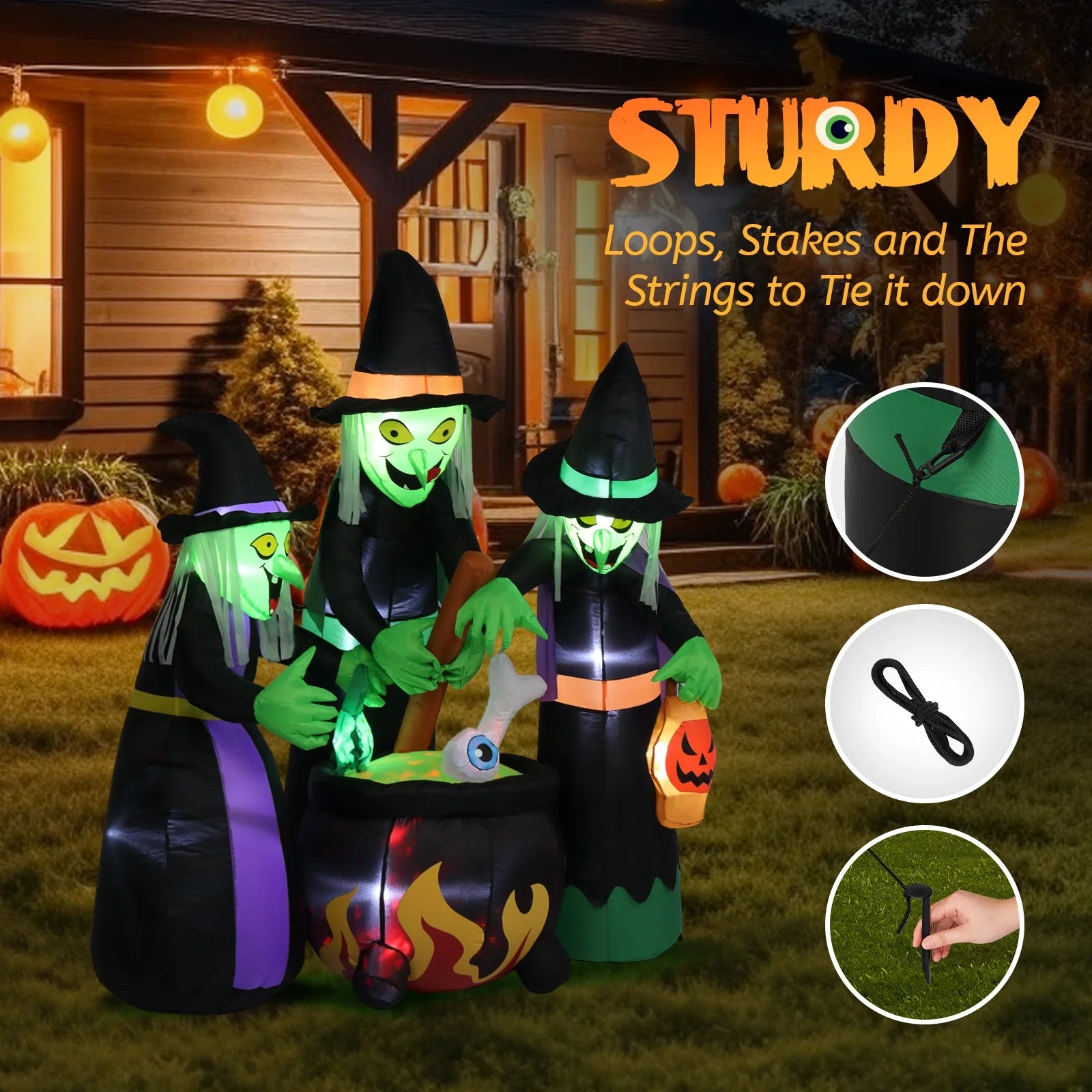 6' Halloween Inflatables Outdoor Halloween Witches Decoration Blow up Witches