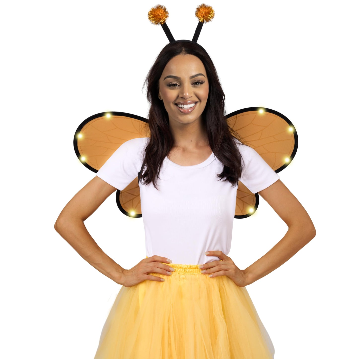 Yellow Bumble Bee Wings Costume Accessories, Light up Bee Wings and Bee Antenna Headband Set for Kids Girls, Halloween Animal Costume Cosplay Party Favors
