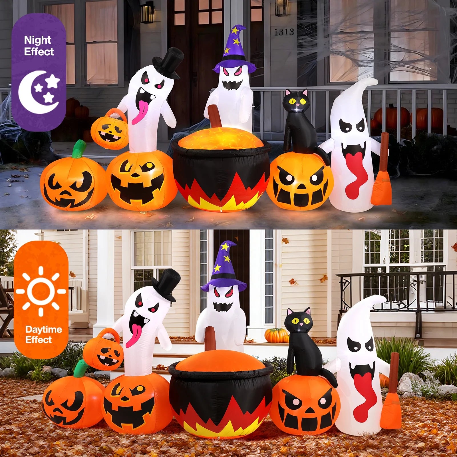 8.5FT Halloween Inflatables Pumpkin Ghost Family with Built-In LED Lights, Halloween Blow up Yard Decorations