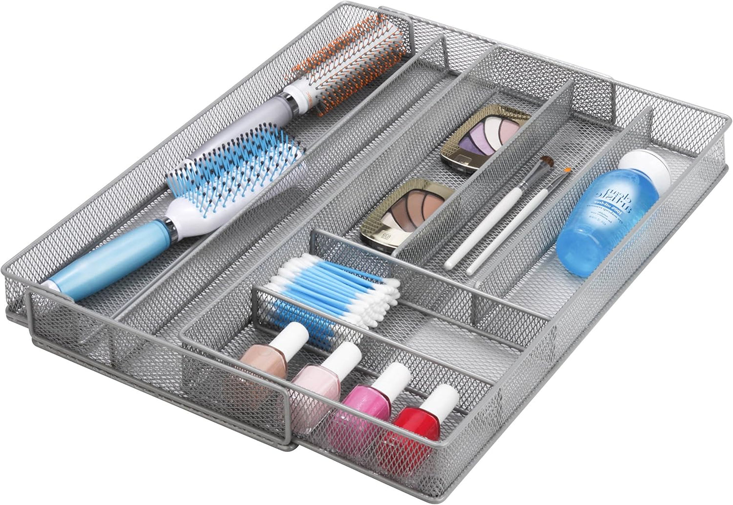 KCH-02163 Steel Mesh 7-Compartment Expandable Utility Drawer Organizer, Silver