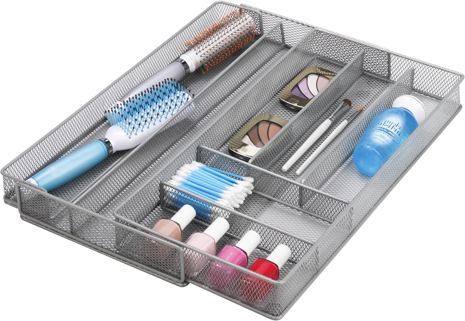 KCH-02163 Steel Mesh 7-Compartment Expandable Utility Drawer Organizer, Silver