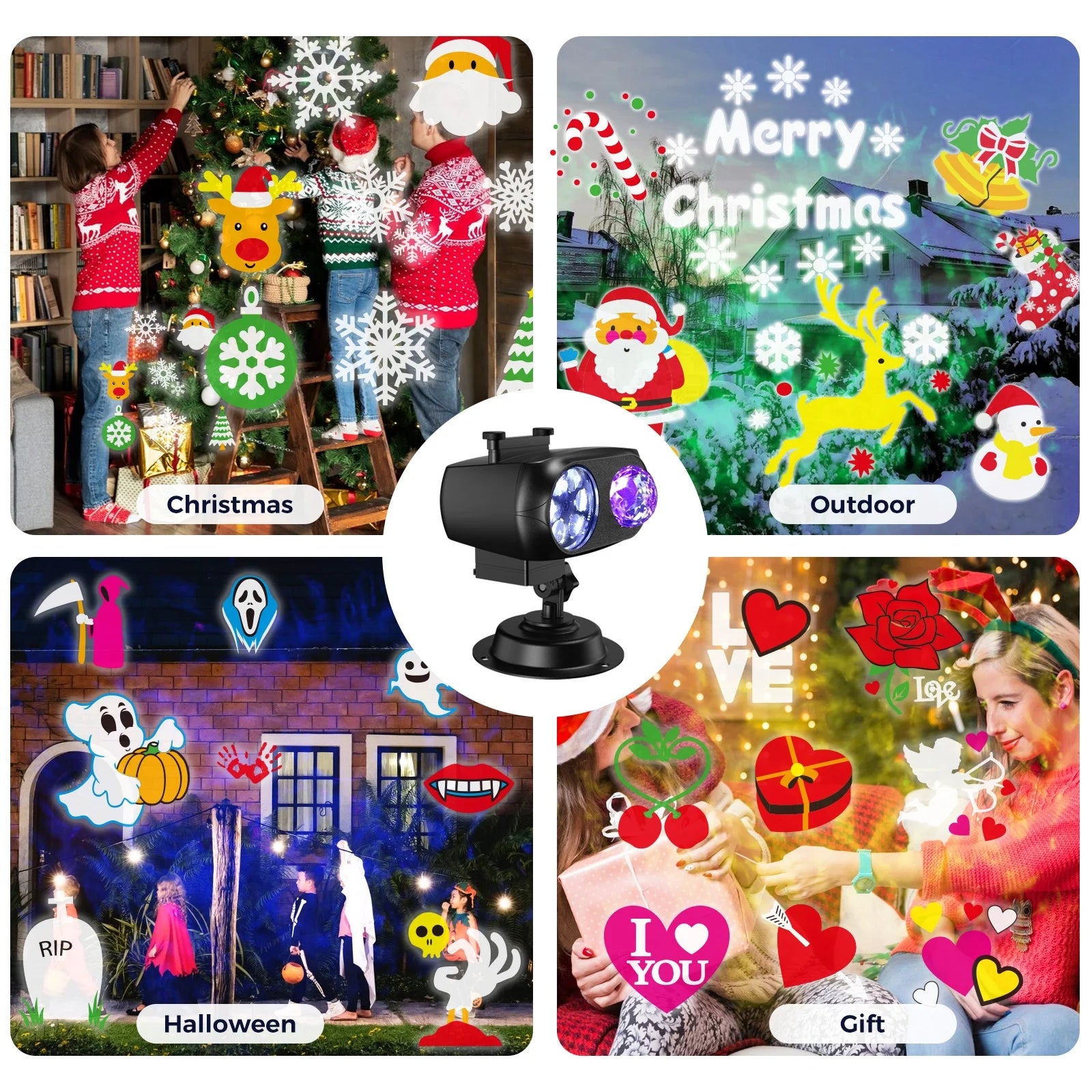 15W Brighter Halloween Decorations Projector Lights and Christmas Projector Outdoor 2025 Upgrade, 10 HD Slides (3D Ocean Wave & Patterns), 30 Holiday Projector Home Party Light Show