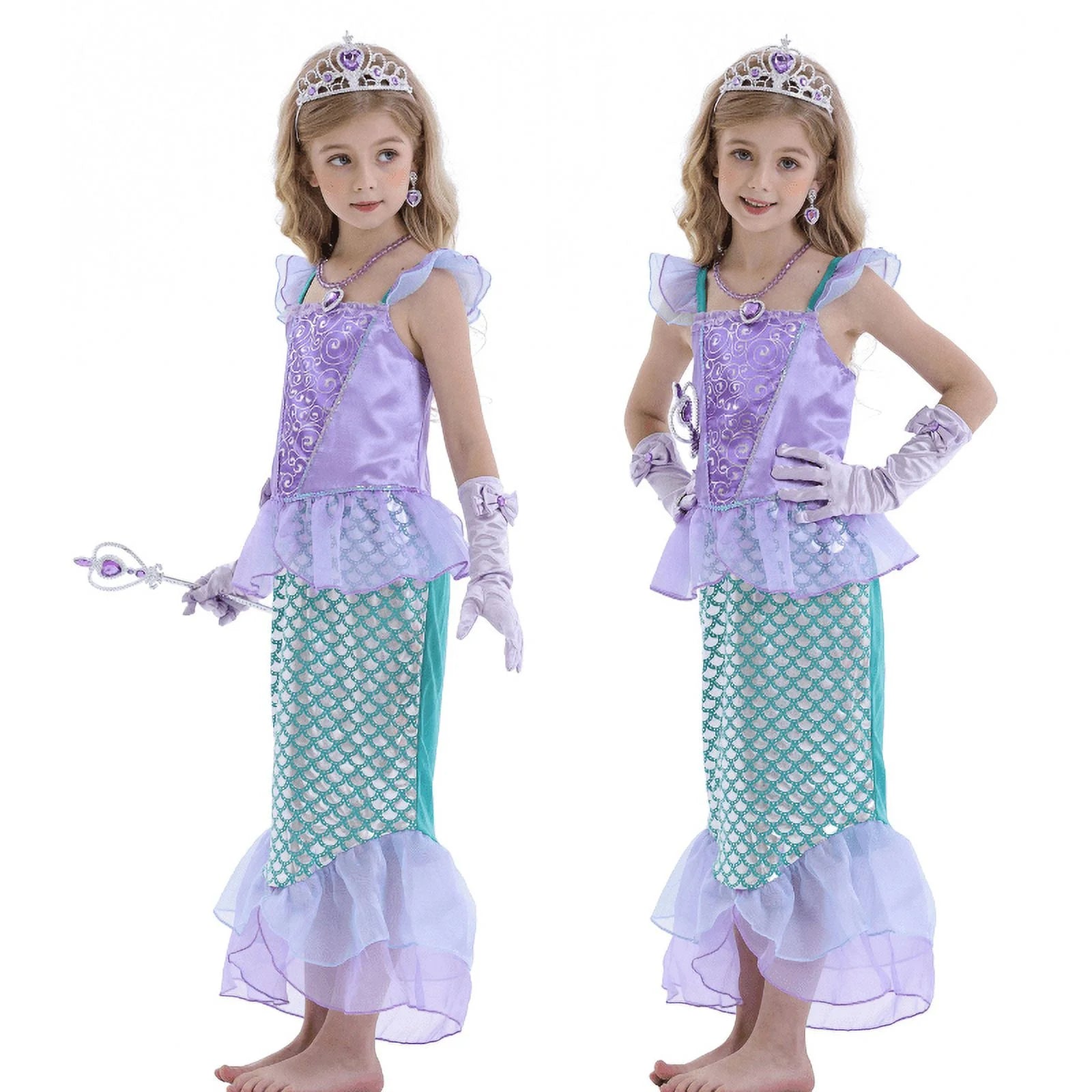 Mermaid Dresses for Girl Princess Dress up Clothes Mermaid Costume up Kids Birthday Party Cosplay Role Play Clothes Tween 110 Cm 3-4 Years