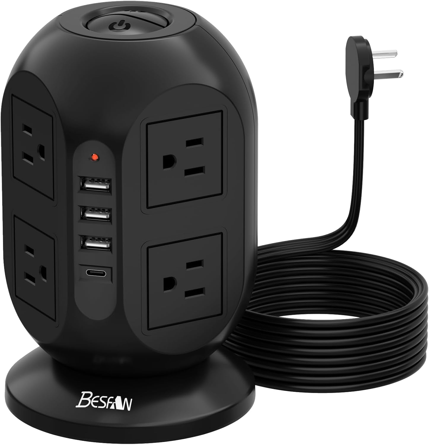 Tower Surge Protector Power Strip,  10 Ft Extension Cord with Multiple Outlets, 1050J Surge Protector, 8 Outlets 4 USB Ports Charging Station for Home Office Supplies Desk Accessories