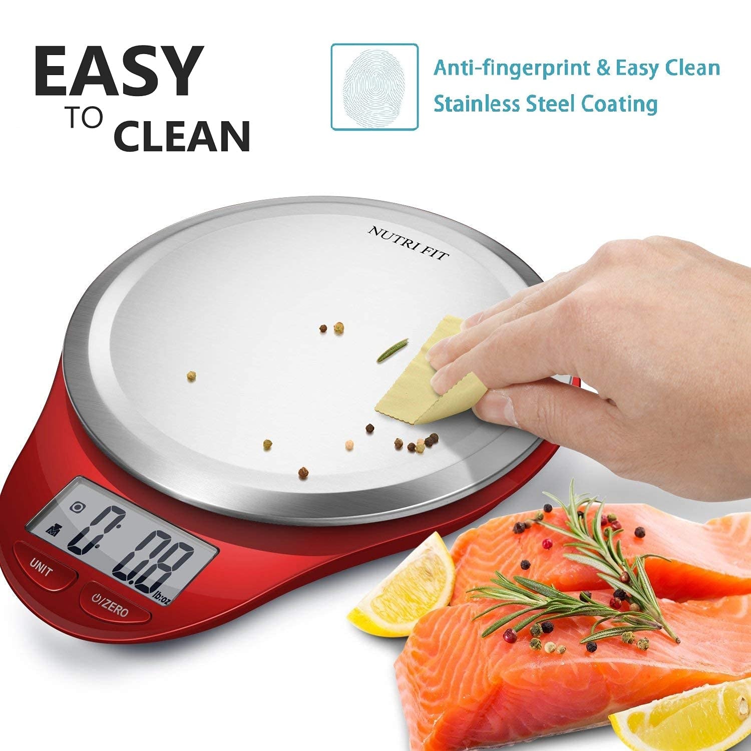 Food Scale,  Kitchen Scales Digital Weight Grams and Ounces Large Stainless Steel Platform for Baking Cooking Weight Loss, High Accuracy Bread Coffee Scale, 1G Increment Tare Function, Red
